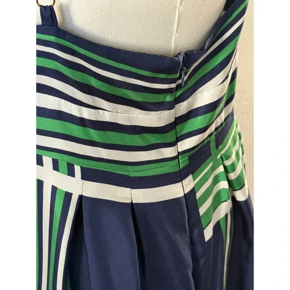 Guess Jeans Dress Womens Size 13 Blue Green White Stripe Sleeveless V Neck Silk - Picture 11 of 11